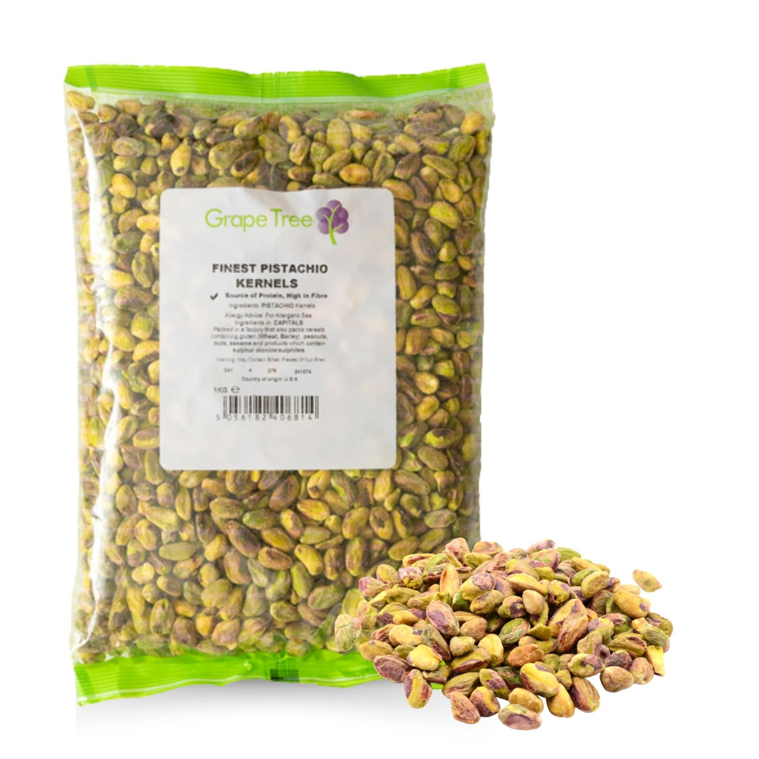 Grape Tree Finest Pistachio Nut Kernels 1KG. Pistachio Nuts Perfect Healthy Snack. Unsalted Raw Pistachios Great Source Of Protein And Fibre-Premium Natural Nuts 1kg Suitable For Vegans