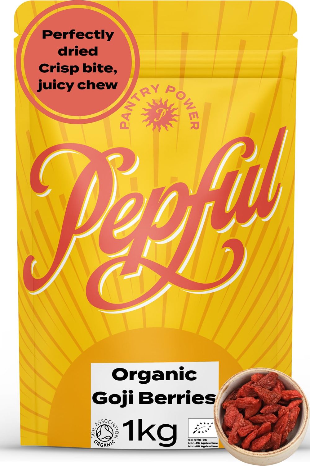 Pepful Organic Goji Berries 1kg - 100% Natural Dried Superfood - Raw Dried Berries for Healthy Snacking, Baking &amp; Smoothies - Nutrient-Rich Dried Fruit Alternative to Raisins