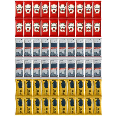75-Pack Condiment Sachet Bundle - 25x Tomato Ketchup, 25x Mayonnaise &amp; 25x Brown Sauce 10ml Single-Serve Portions for Lunchboxes, Takeaways, Picnics, Camping &amp; Hotels