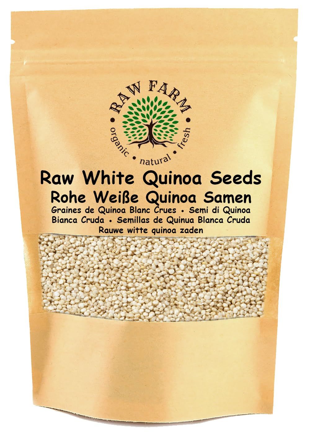Raw Farm - Raw White Quinoa Seeds, Gluten free, Soya free, Wholegrain 1kg