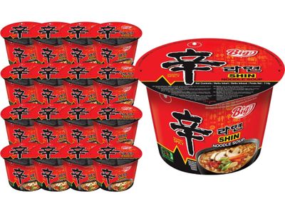 Shin Cup Noodles Big Bowl 114g Each (Pack 16) - Nong Shim Shin Instant Noodles Korean Style Traditional Spicy - Excellent for Snack and Soups