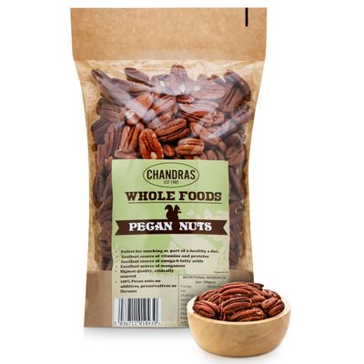 Chandra Whole Foods - Pecan Nuts 1KG - Low-GI Pecan Nut for Snacking, Smoothies, Baking &amp; Cooking - Gluten-Free Keto Pecan Nuts, Rich in Protein &amp; Vitamins &amp; Antioxidants