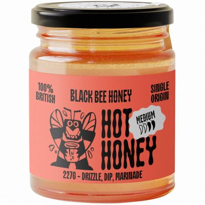 Black Bee Hot Honey with Habanero Chilli - British Wildflower Chilli Honey, Medium Heat, Sweet and Spicy, Drizzle, Dip or Marinade, Great for Pizzas and Burgers - Single Source 227g Jar Black Bee Hot Honey with Habanero Chilli - British Wildflower Chilli Honey, Medium Heat, Sweet and Spicy, Drizzle, Dip or Marinade, Great for Pizzas and Burgers - Single Source 227g Jar