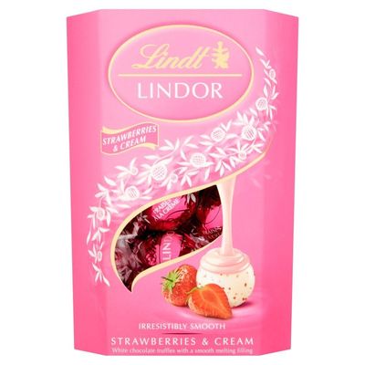 Lindt LINDOR Strawberries &amp; Cream Chocolate Truffles Box 200g