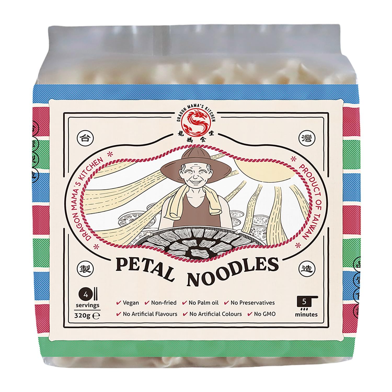 DRAGON MAMA'S KITCHEN Taiwanese Petal Noodles Vegan · Non-fried · No Palm oil · No Preservatives · No Artificial Flavours · No Artificial Colours · Non-GMO (320g (1 pack x 320g))