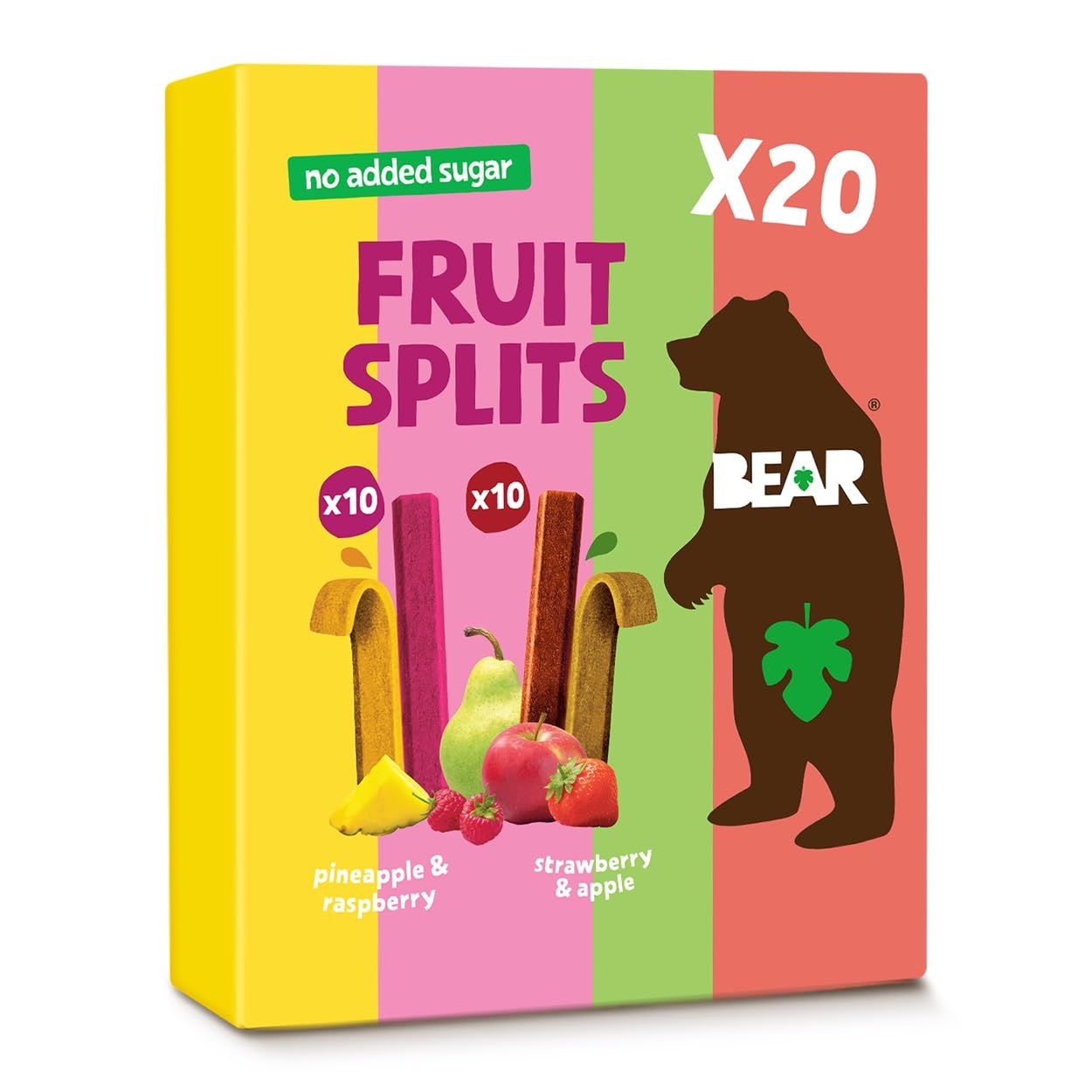 BEAR Strawberry &amp; Apple and Pineapple &amp; Raspberry FRUIT SPLITS Variety Pack - Delicious Real Fruit - Healthy - 20 packs