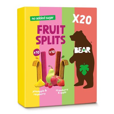 BEAR Strawberry &amp; Apple and Pineapple &amp; Raspberry FRUIT SPLITS Variety Pack - Delicious Real Fruit - Healthy - 20 packs