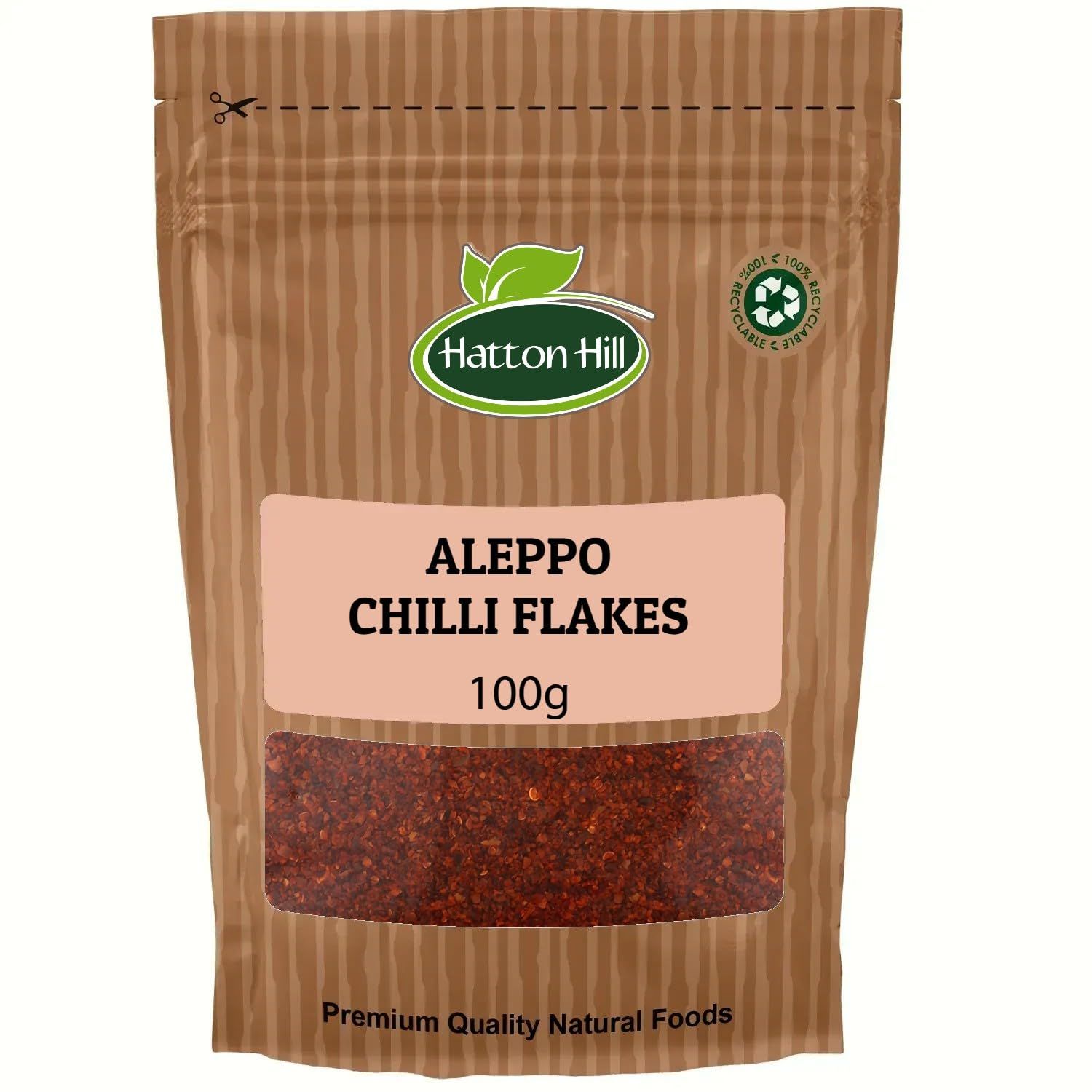 Aleppo Chilli Flakes 100g by Hatton Hill Pul Biber, Semi-Dried Red Pepper, Crushed, Middle East Cuisine, Mildly Hot, Marash Pepper