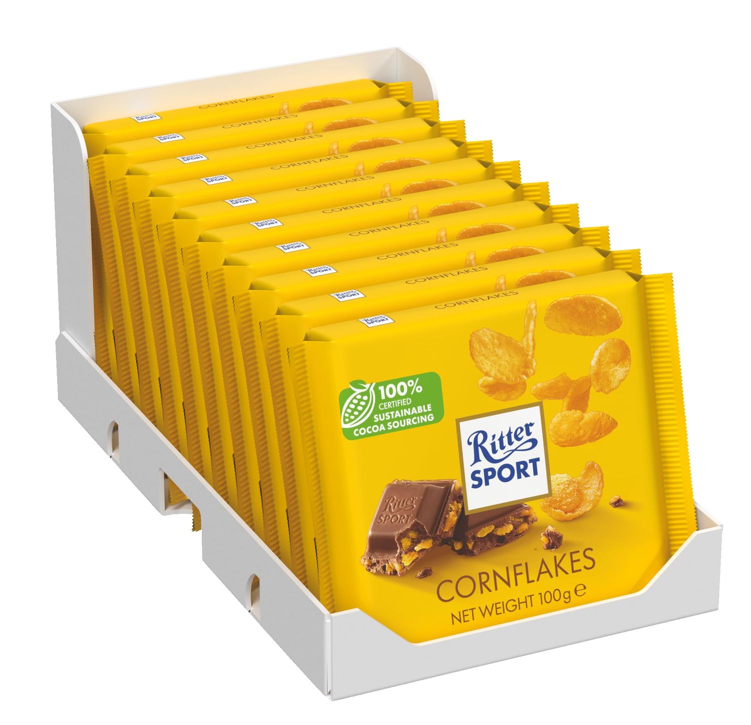 Ritter Sport Cornflake Milk Chocolate Bar, 100g, Case of 10, Chocolate Sharing Bar