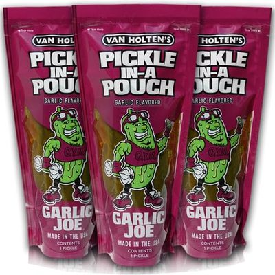 3x Van Holten's Pickle in a Pouch 3 Pack Hot Mama, Big Papa, Garlic Joe, Sour Sis American Pickles (Garlic Joe 3 Pack)