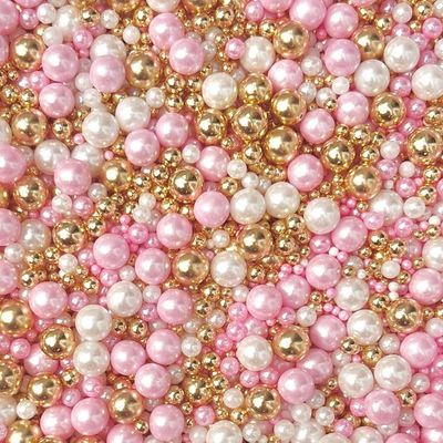 Pink white gold sprinkles for cakes cupcake edible pearls Mother's Day toppers sprinkle mix blend pale pink balls 100s 1000s decoration baking biscuits cake topper wedding PEONY
