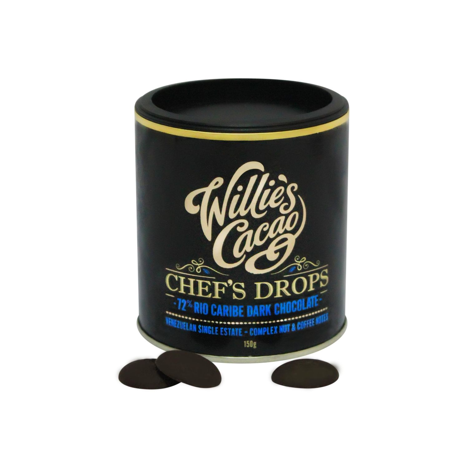 Willie's Cacao - Rio Caribe 72% Dark Chocolate Chef's Drops 150g - Couverture chocolate with coffee, nutty notes - For cooking &amp; baking - Vegan