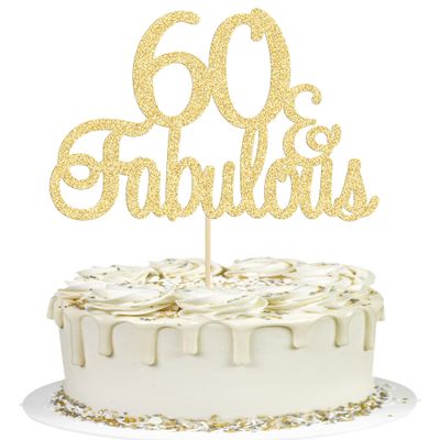 Gyufise Gold Glittery 60 &amp; Fabulous Birthday Cake Topper for 60th Birthday Party Decorations Cheers to 60 Years Cake Decorations Supplies 3Pcs