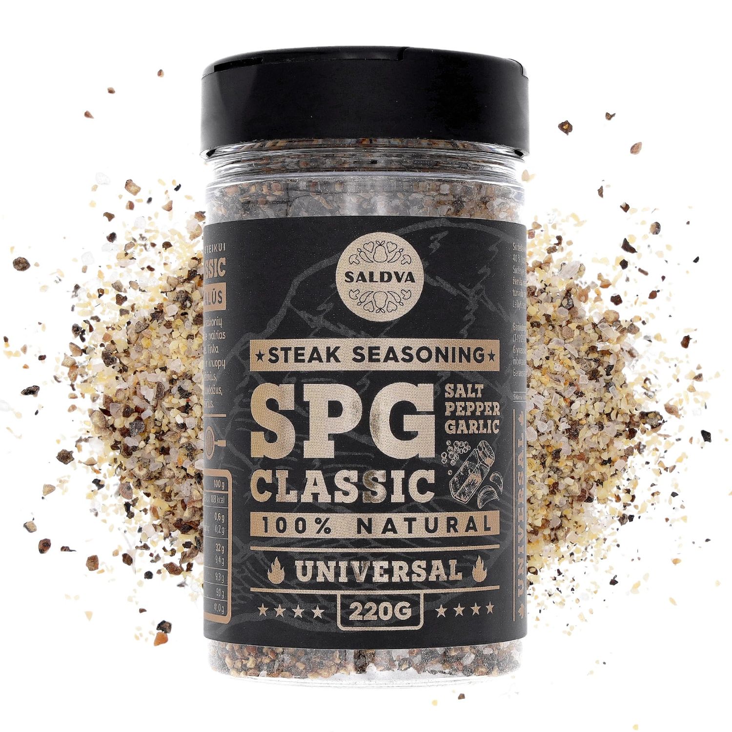 SPG Classic Steak Seasoning Blend - Premium Salt, Pepper &amp; Garlic Seasoning - Crafted for Irresistible Steaks - Large Jar (220g)