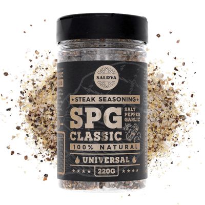 SPG Classic Steak Seasoning Blend - Premium Salt, Pepper &amp; Garlic Seasoning - Crafted for Irresistible Steaks - Large Jar (220g)