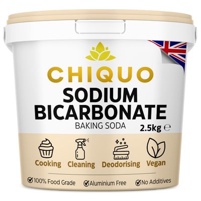 Chiquo Baking Soda - Sodium Bicarbonate 2.5kg Bucket - 100% Food Grade Eco-Friendly Fine Powder For Cleaning, Baking, Bath Bombs, Odours &amp; More Resealable Storage Bucket