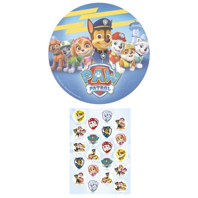 Dekozauber24 Paw Patrol Edible Cake Toppers 20cm + 20x Cupcake Toppers for Children's Birthday Parties, decorations muffins image disc (Paw Patrol Nr. 1)
