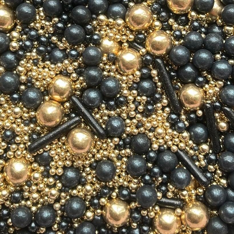 Black gold Sprinkles for cupcake cookies cake edible toppers metallic pearls balls 100s and 1000s graduation decoration cake cupcake topper new year 20s 30s BLACK WIDOW