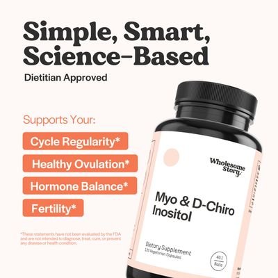 Wholesome Story Myo-Inositol &amp; D-Chiro Inositol Supplement for Women | Fertility Supplements for Hormonal Balance &amp; Ovarian Health Support | Myoinositol | Ideal 40:1 Ratio | 30 Servings