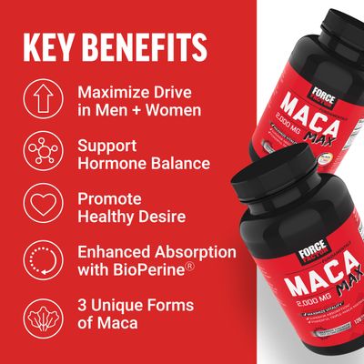 Force Factor Maca Max, Maca Root Capsules to Maximize Vitality Performance, Made with Black Maca, Red Maca, Yellow Maca Powder, Maca Root Powder, 2000mg, 120 Capsules
