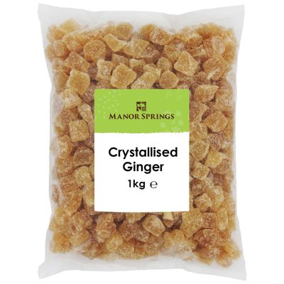 Crystallised Ginger 1kg by Manor Springs, All Natural, Sweet &amp; Spicy Ginger Chunks - Perfect for Baking, Snacking, and Cooking - Vegan