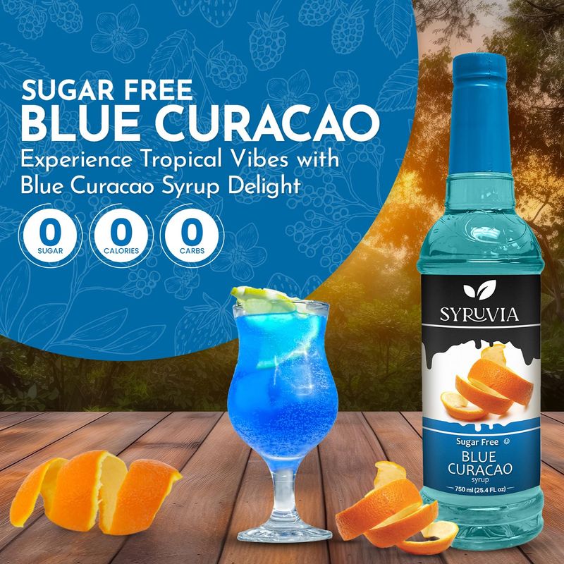 Syruvia 4 Pack Sugar-Free Blue Curacao Syrup - 25.4 fl oz - Exotic Blue Citrus Infusion - Kosher, Gluten-Free, Perfect for Crafting Vibrant Cocktails, Mocktails, and Culinary Creations