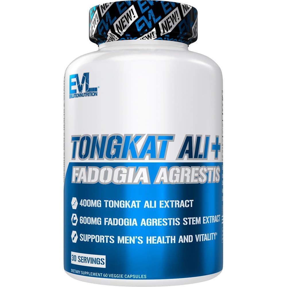 Evlution Nutrition Tongkat Ali + Fadogia Agrestis - Mens Health + Vitality Support - 400mg Tongkat Ali + 600mg Fadogia Agrestis Stem Extract - Workout Supplement - Vegetarian Capsules - 30 Servings