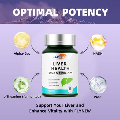 Flynew Liver Health, Non-Milk Thistle Formula Detox Repair, Liver Support Made in USA, NADH Alpha-GPC, PQQ, L-Theanine, Stay Up Late Recovery, 60 Tablets