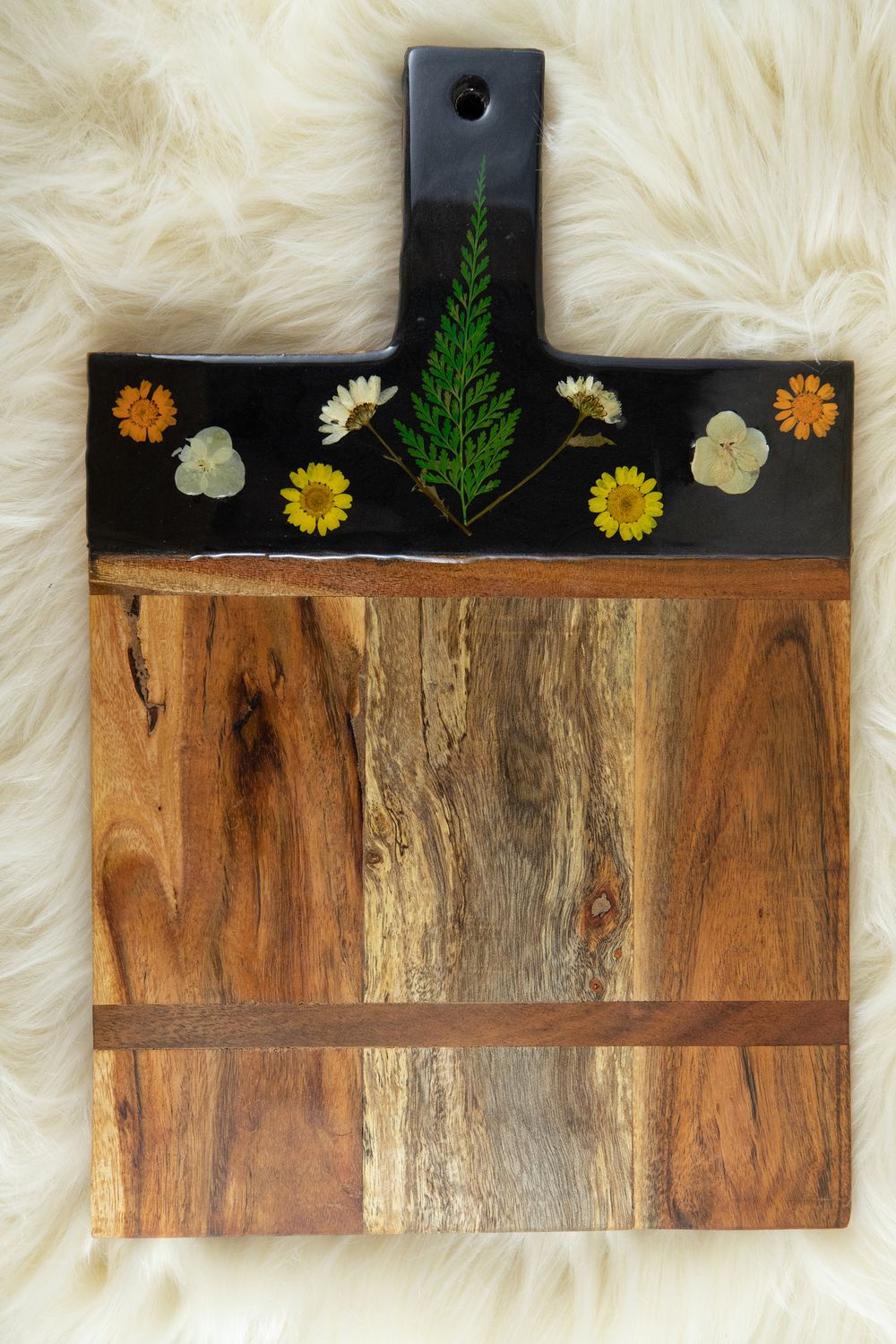 Medium Cheese Board with Dried Flowers - yellow and orange