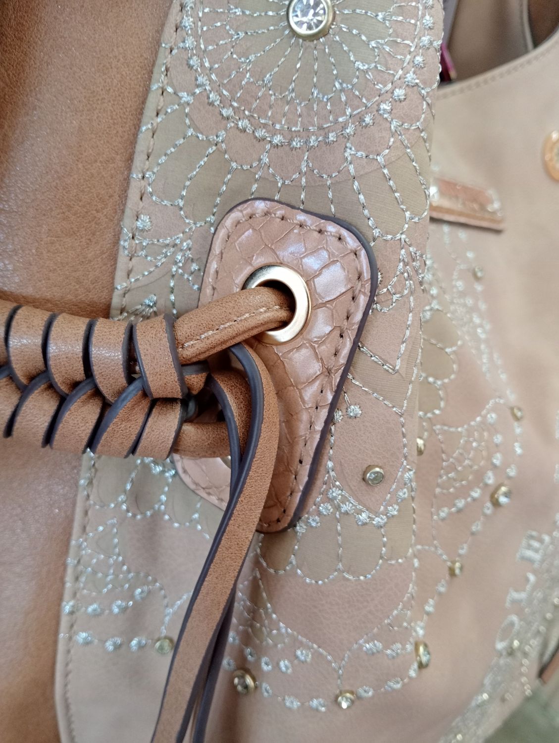 Beige boho handbag