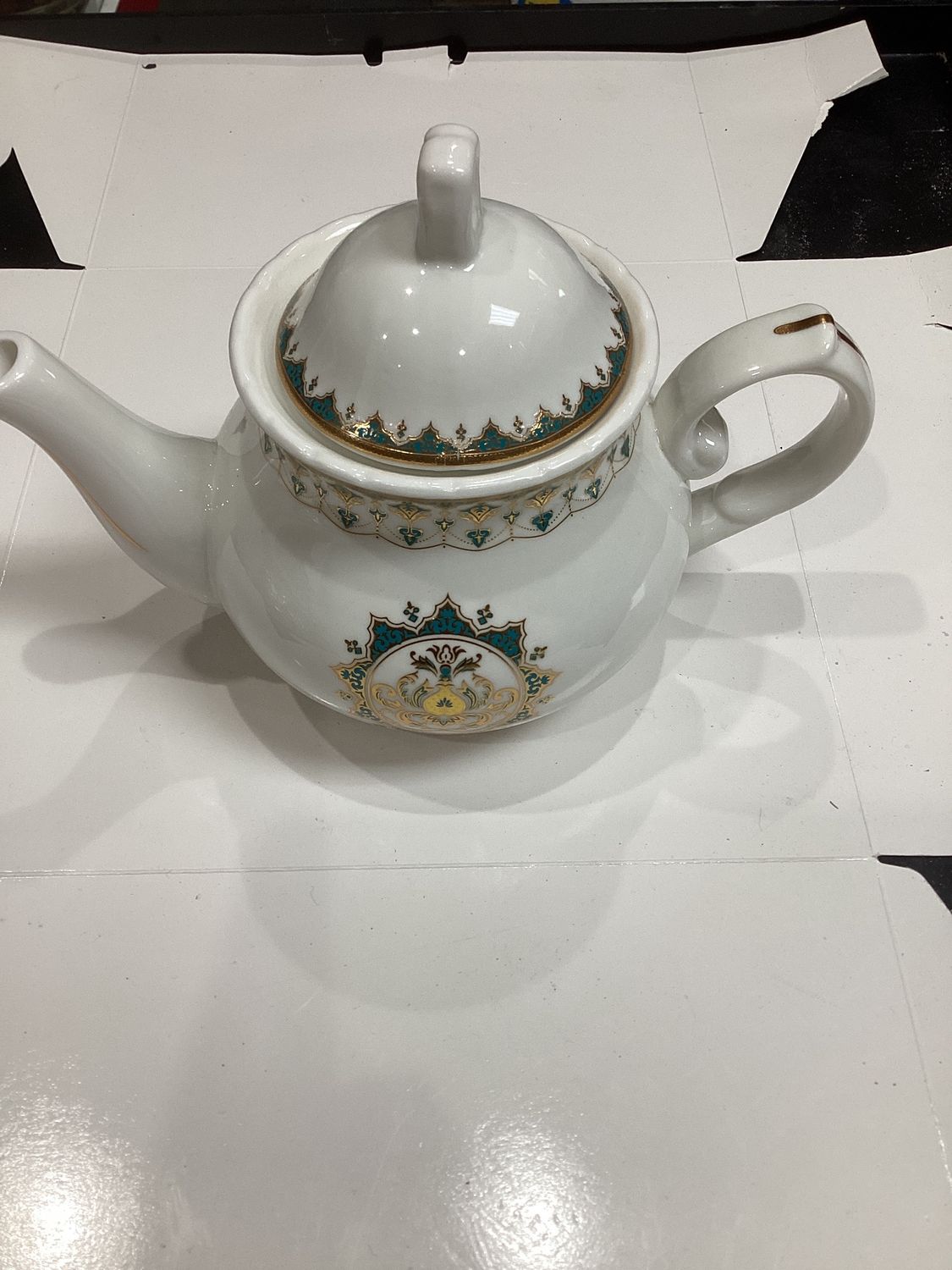 porcelain teapot white green