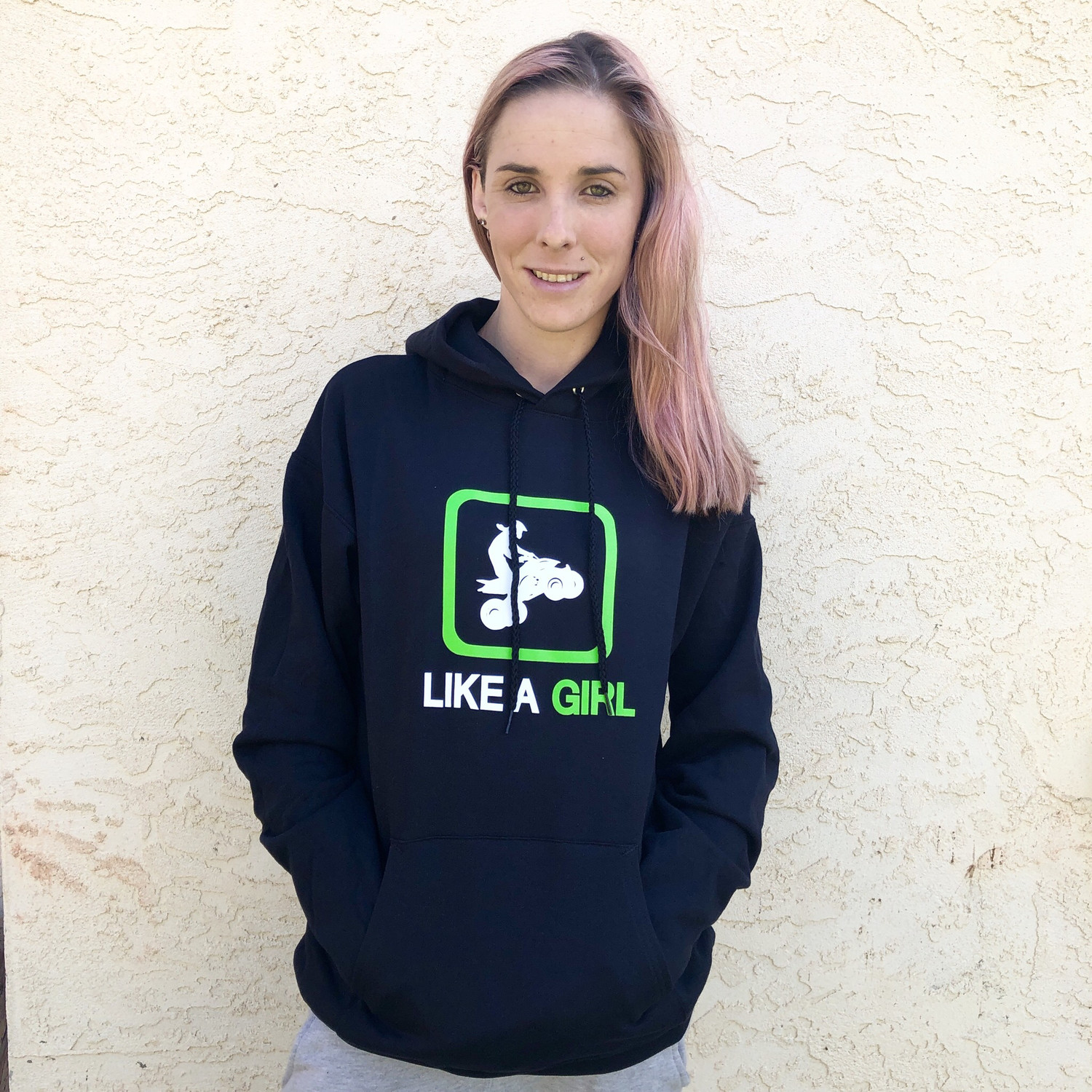 QUAD Like A Girl Hoodie, Color: Green, Size: XLarge