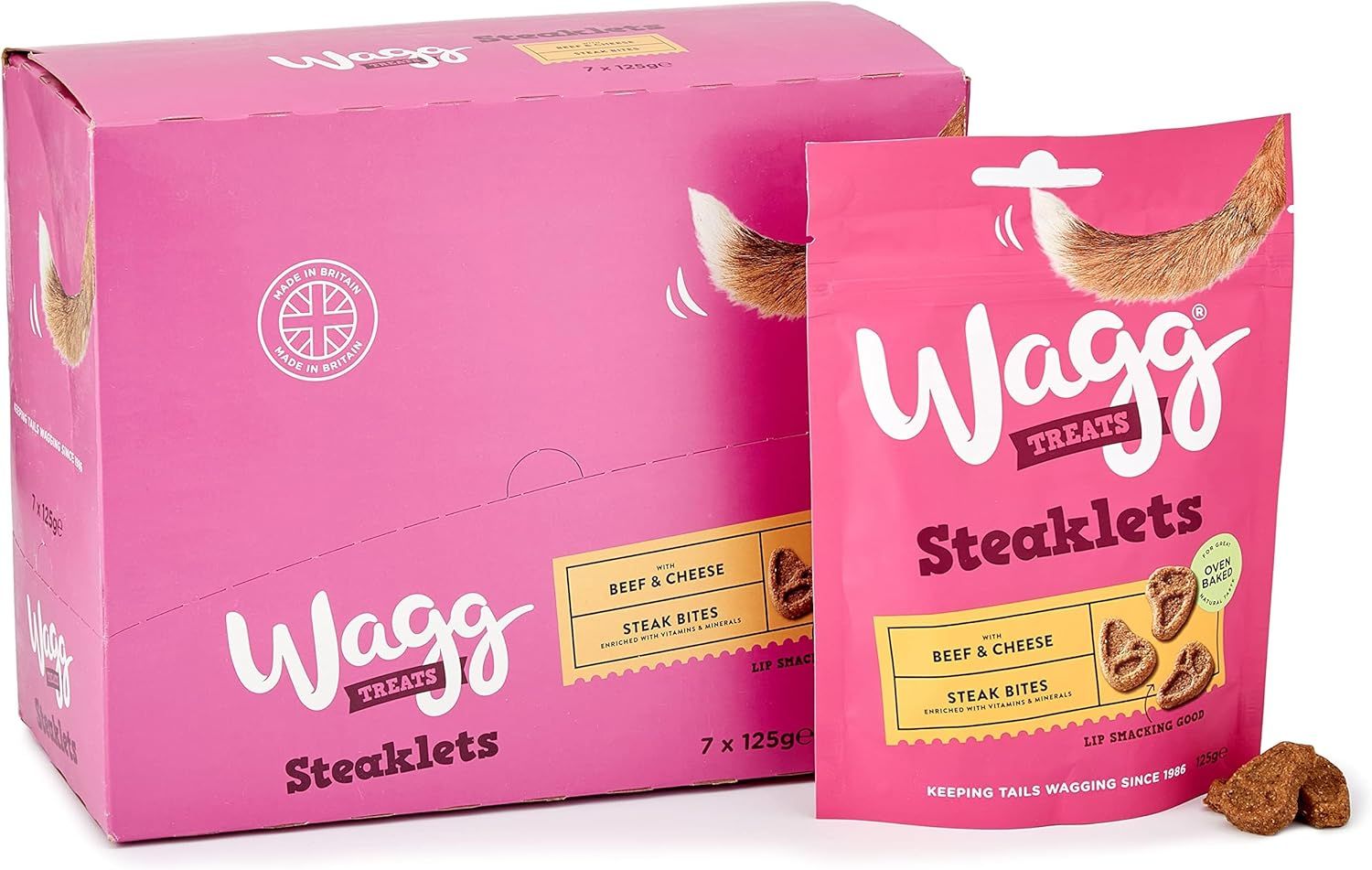 Wagg Steaklets Steak Bites Beef &amp; Cheese Dog Treats 125g (Pack of 7) - Oven Baked