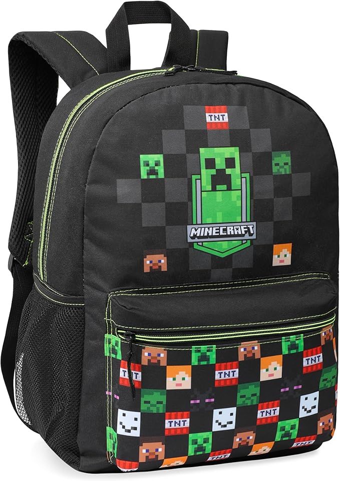 Minecraft Kids School Backpack with Zipped Front Pocket for Sports, Gym, Travel - Gamer Gifts