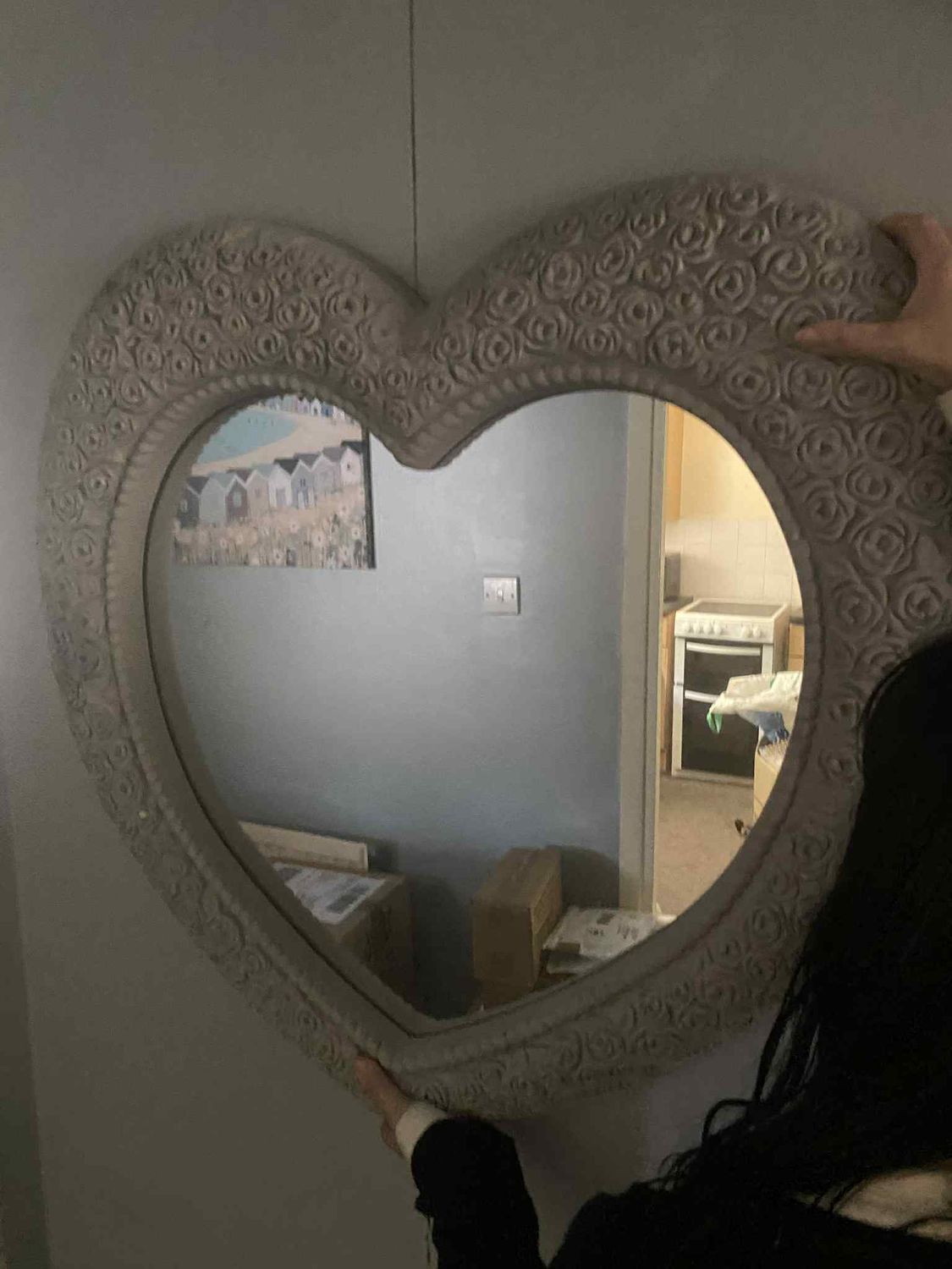 Grey Heart Mirror XL