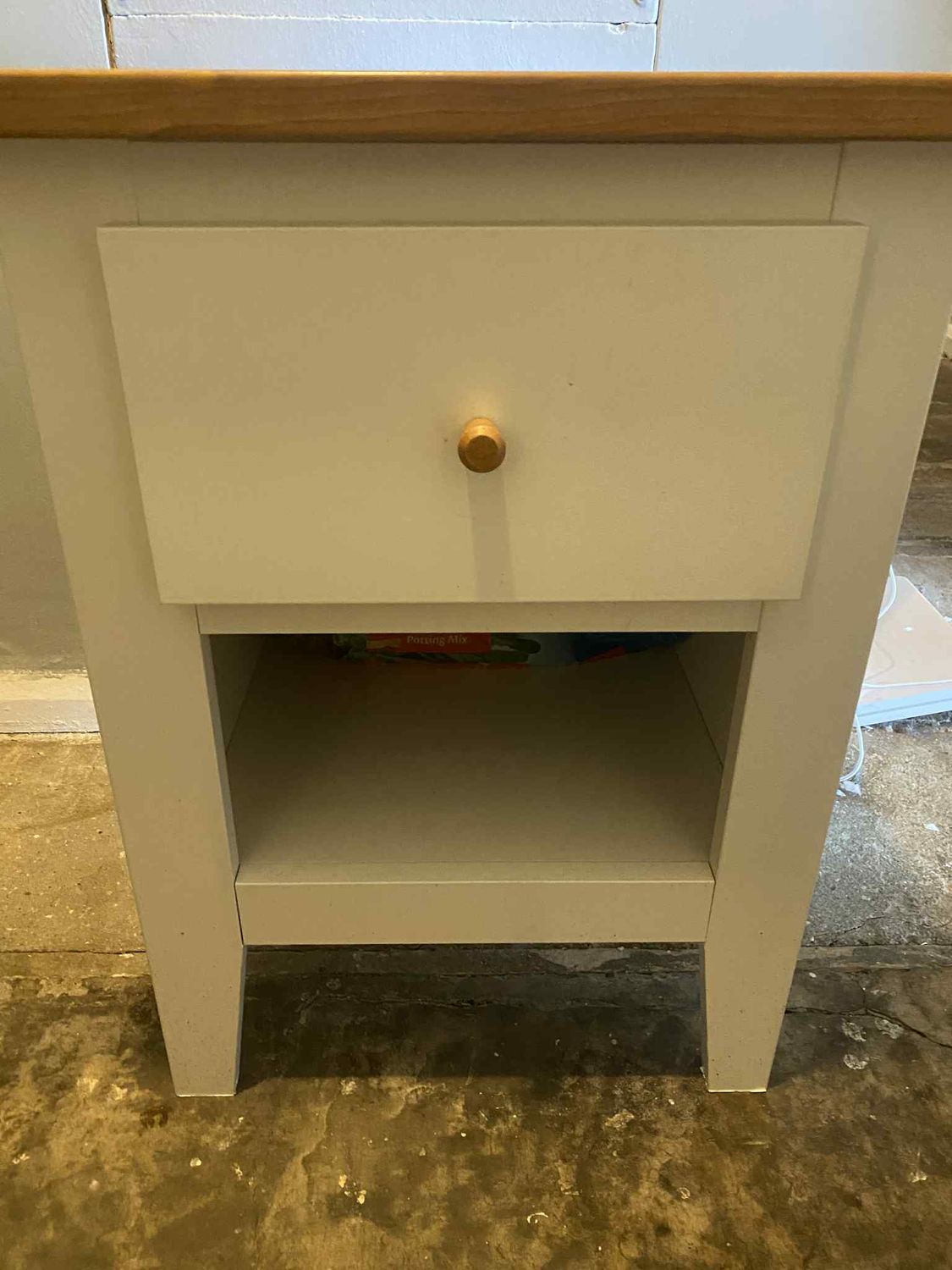 White/Oak Bedside Unit with 1 Draw and 1 Shelf