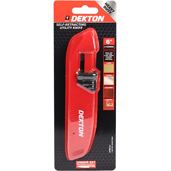 Dekton Self-Retracting Knife – Safety Utility Knife with Automatic Blade Retraction | Ergonomic Handle | Ideal for Cutting Tasks, DIY, and Professional Use | Durable and Easy to Carry
