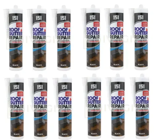 151 Black Roof &amp; Gutter Waterproof Sealant for Repairs 280ML X12