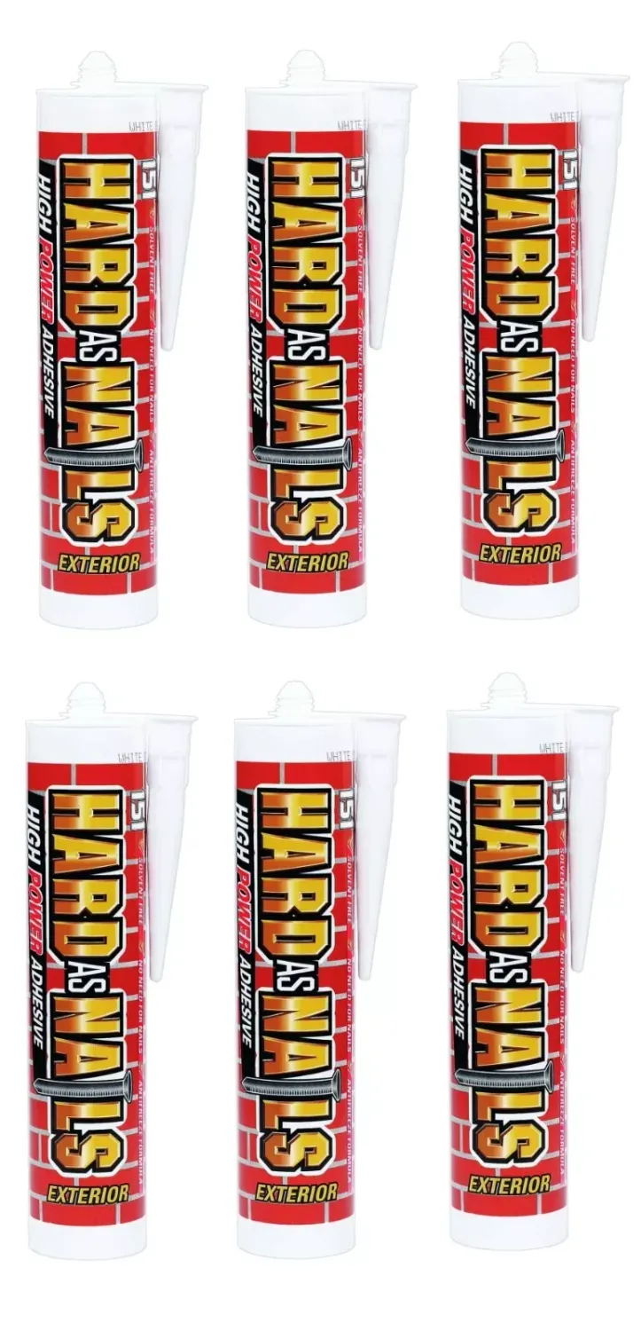 6x 151 Hard As Nails White Exterior High Strength Adhesive Cartridge 280ml