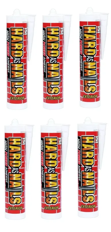 6x 151 Hard As Nails White Exterior High Strength Adhesive Cartridge 280ml
