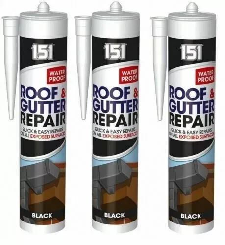 151 Black Roof &amp; Gutter Waterproof Sealant for Repairs 280ML X3