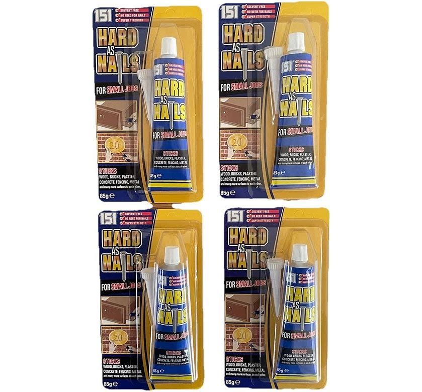 4X 151 10028 Hard As Nails High Power Adhesive Tube - 180Ml 85G