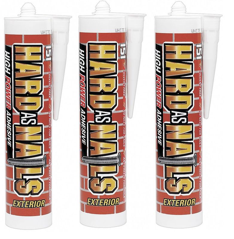 3x Solvent Free Hard As Nails High Power Adhesive Cartridge For Exterior Out Use