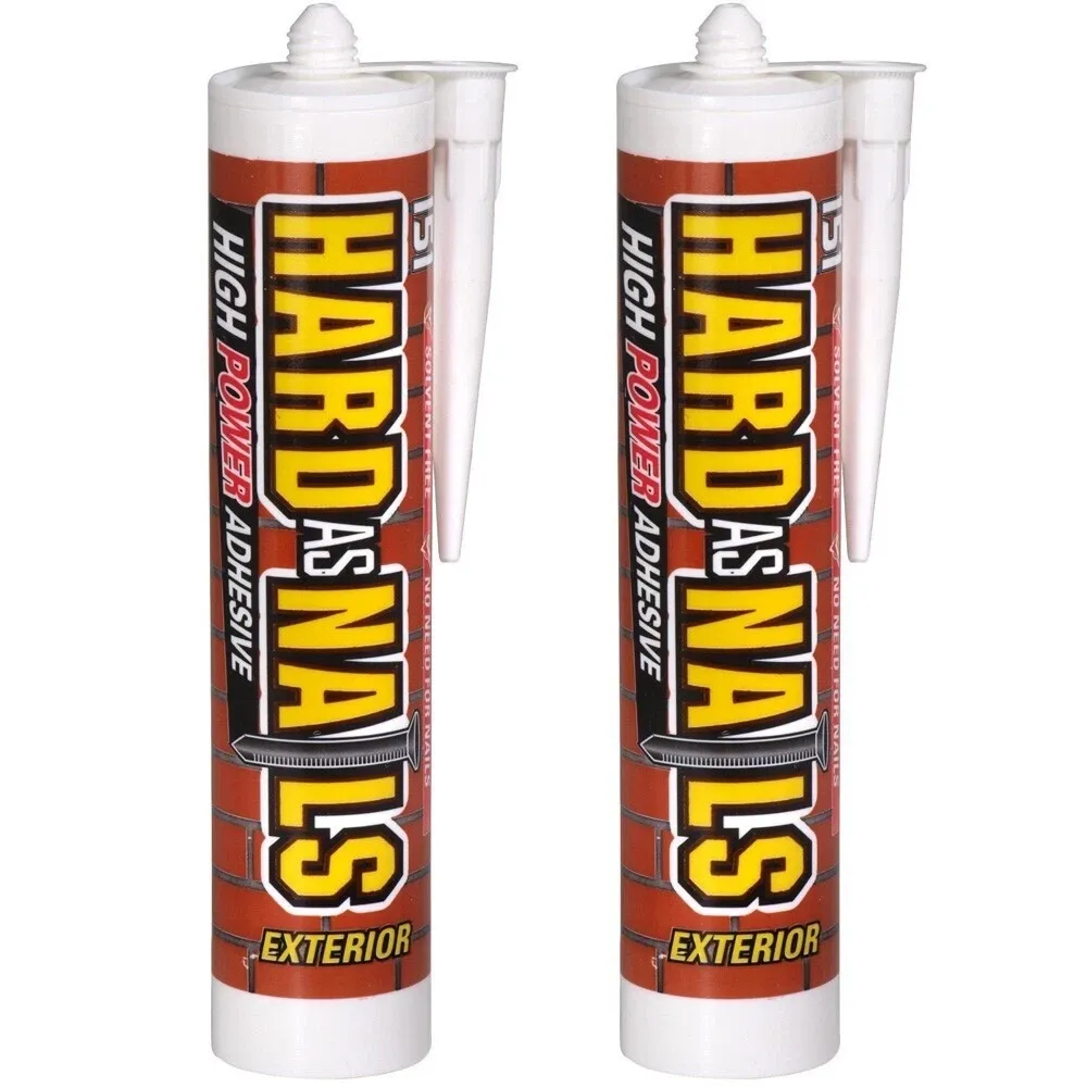 280ML ADHESIVE GLUE SEALANT HARD AS NAILS EXTERIOR NO MORE NAILS CARTRIDGES X2