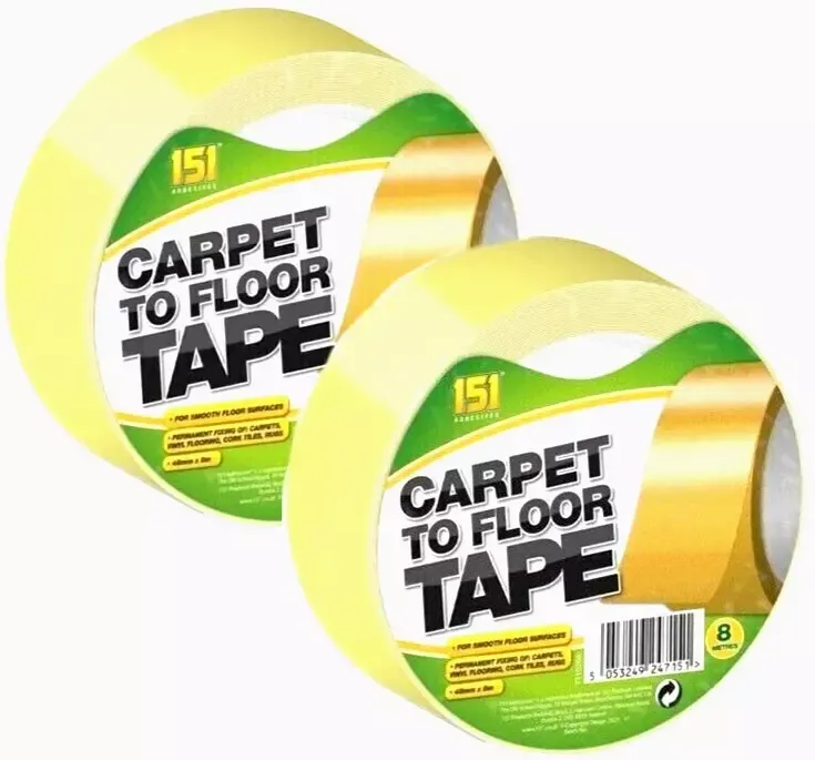 151 Carpet to Floor Tape Double Sided Carpets Vinyl Rug Cork 48mm x 8m 2 Pack