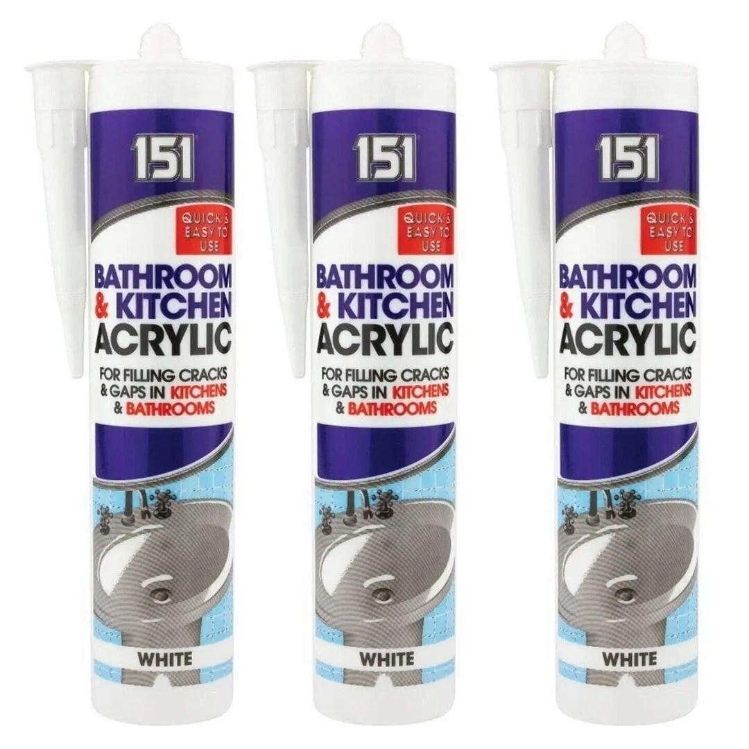 151 White Acrylic Bathroom &amp; Kitchen Sealant 280ML Quick and Easy to Use X3