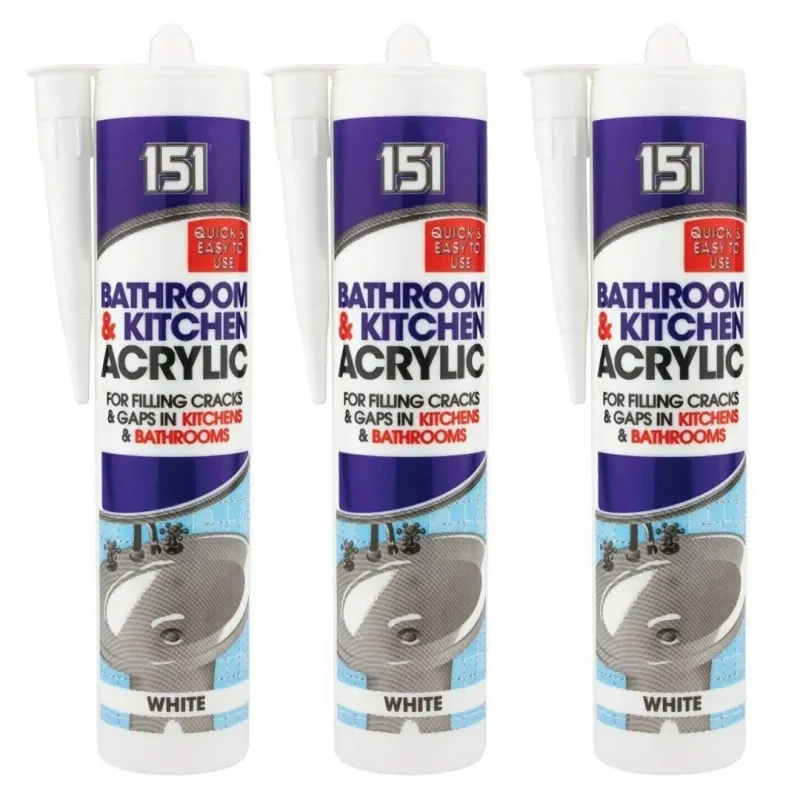151 White Acrylic Bathroom &amp; Kitchen Sealant 280ML Quick and Easy to Use X3