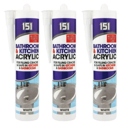 151 White Acrylic Bathroom &amp; Kitchen Sealant 280ML Quick and Easy to Use X3