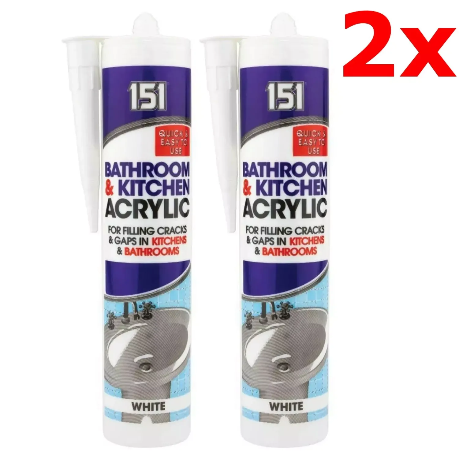 2X WHITE BATHROOM &amp; KITCHEN SEALANT ACRYLIC TUBE FOR WATERPROOFING &amp; SEALING UK