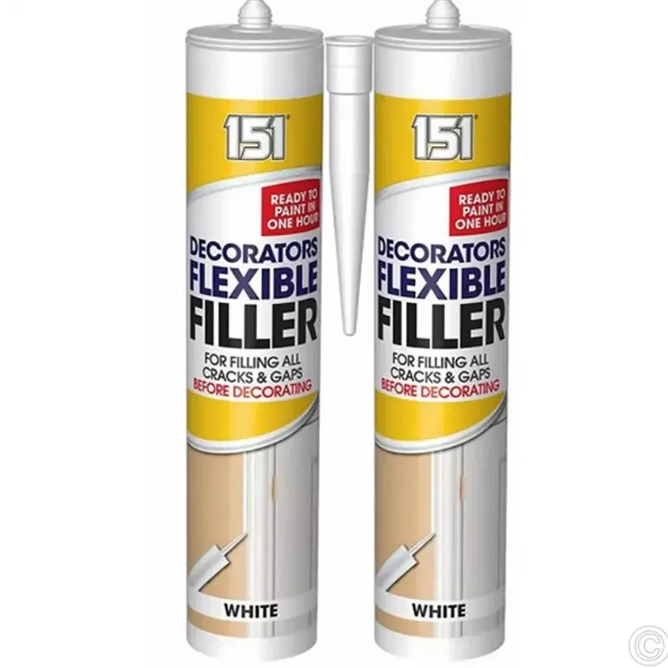 2x 151 Flexible Filler White 480g Crack Gap Sealant Quick Drying Decorators DIY